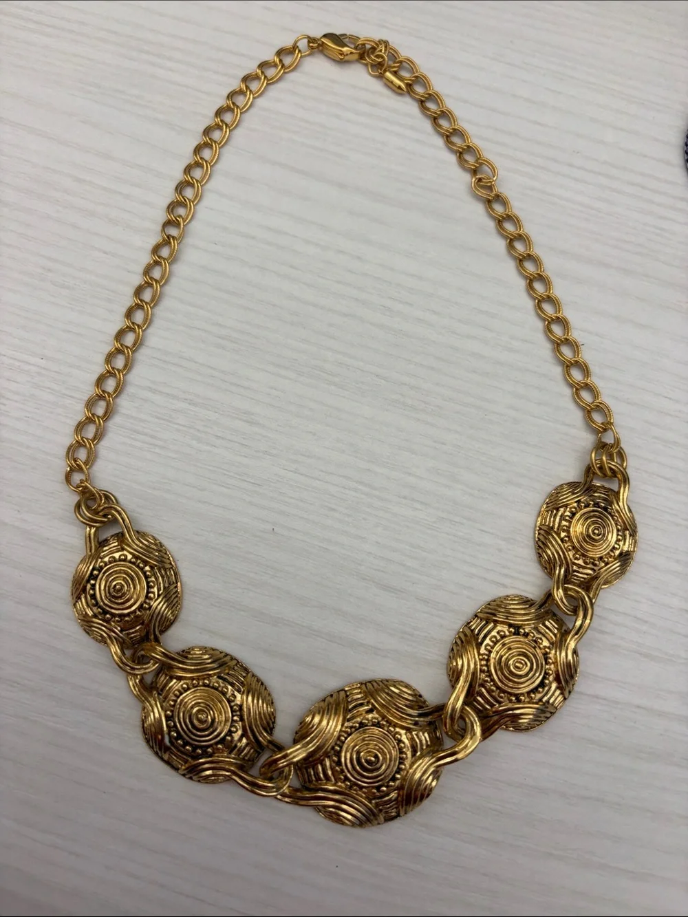 Avon Gold-Tone Textured Disc Statement Necklace